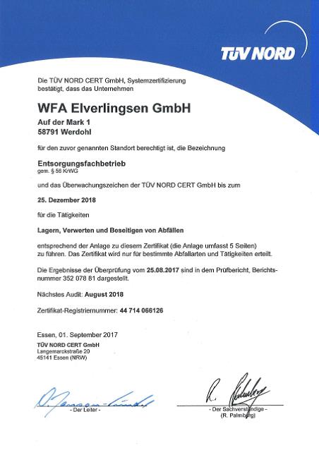 EfB Zertifikat WFA 12.2018 klein